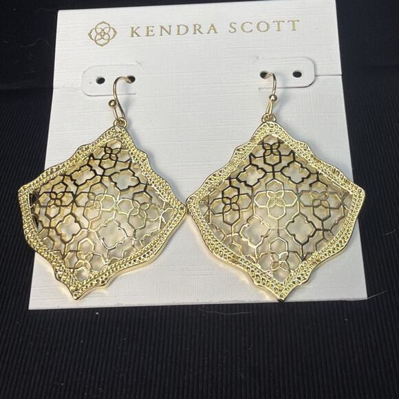 Kendra Scott Natalie Statement Earrings Gold Filigree Dangle - Picture 2 of 5
